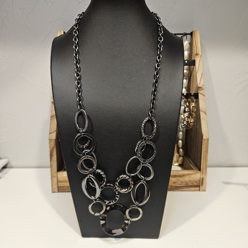Black Circle Long Layered Statement Necklace Women's Jewelry